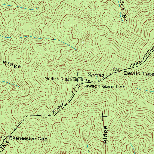 Topographic Map of Mollies Ridge, TN