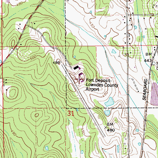 Topographic Map of Fort Deposit-Lowndes County Airport, AL