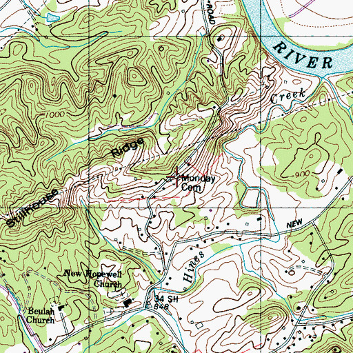 Topographic Map of Monday Cemetery, TN