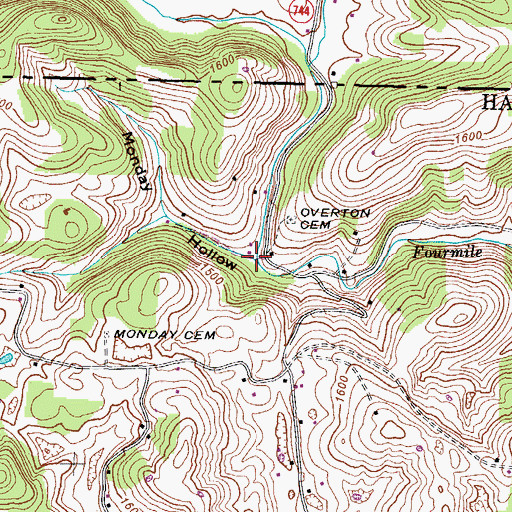 Topographic Map of Monday Hollow, TN