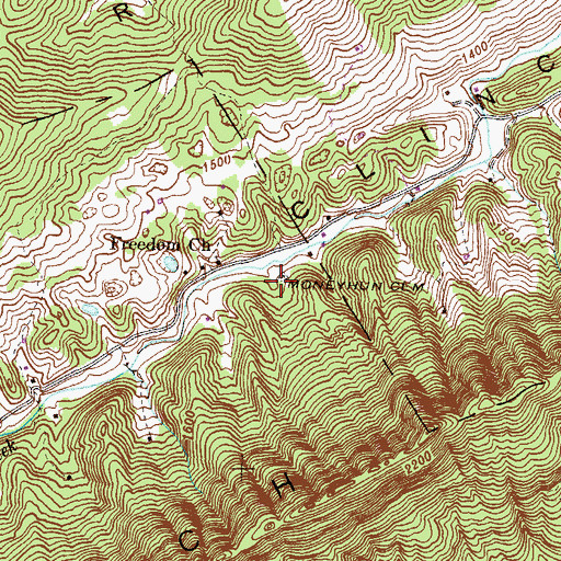 Topographic Map of Moneyhun Cemetery, TN