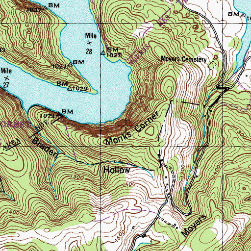 Topographic Map of Monks Corner, TN