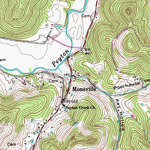 Topographic Map of Monoville, TN