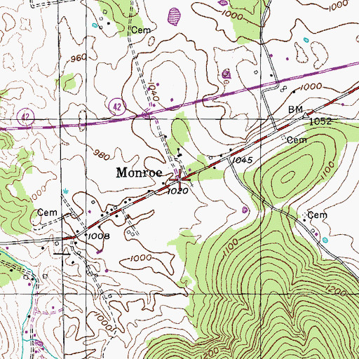 Topographic Map of Monroe, TN