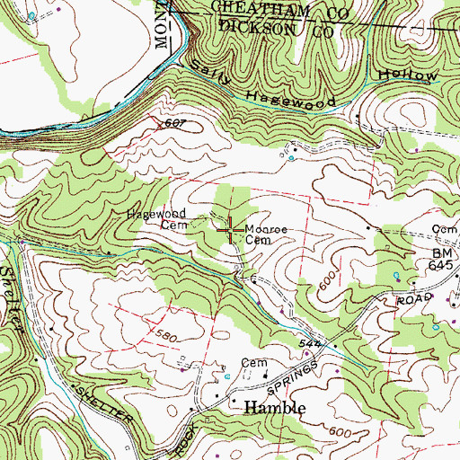 Topographic Map of Monroe Cemetery, TN