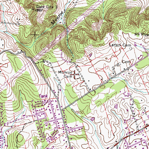 Topographic Map of Monroe Cemetery, TN