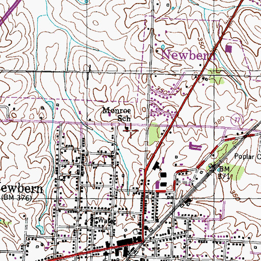 Topographic Map of Monroe School, TN