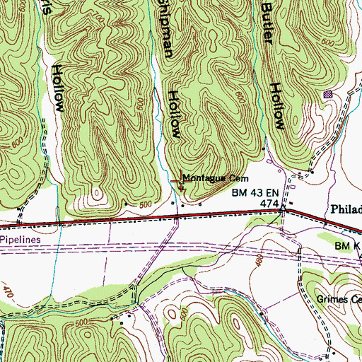 Topographic Map of Montague Cemetery, TN