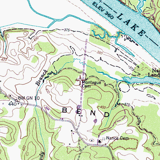 Topographic Map of Montague Cemetery, TN