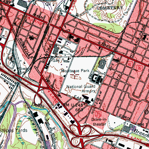Topographic Map of Montague Park, TN