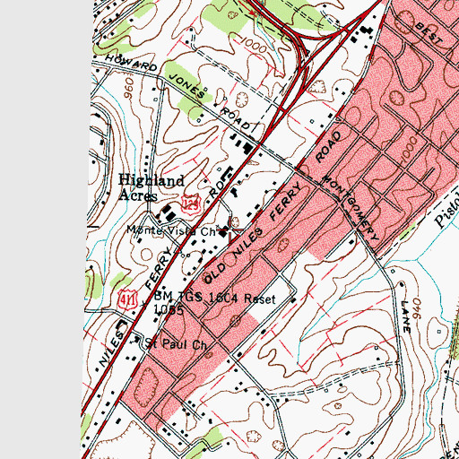 Topographic Map of Monte Vista Baptist Church, TN