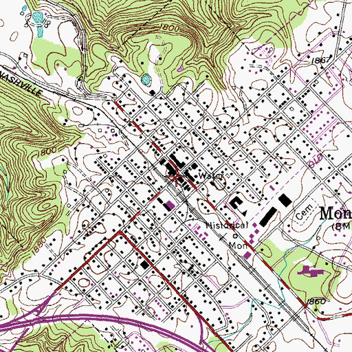 Topographic Map of Monterey, TN
