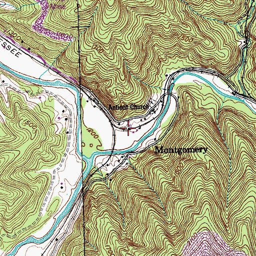 Topographic Map of Montgomery, TN