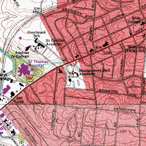 Topographic Map of Montgomery Bell Academy, TN