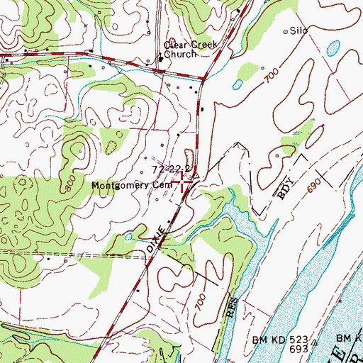 Topographic Map of Montgomery Cemetery, TN
