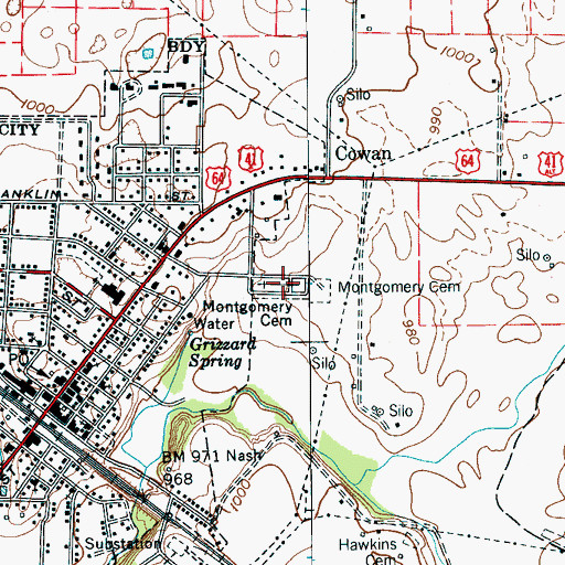 Topographic Map of Montgomery Cemetery, TN