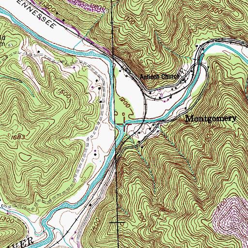 Topographic Map of Montgomery Fork, TN