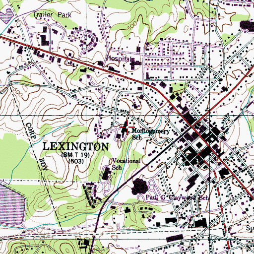 Topographic Map of Montgomery School, TN