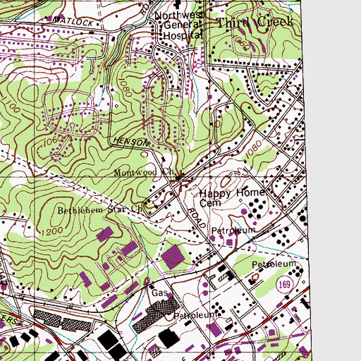 Topographic Map of Montwood Church, TN