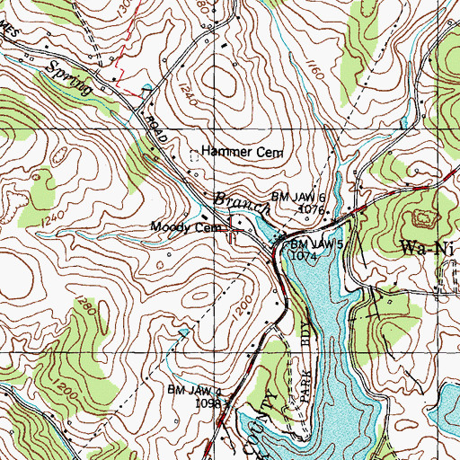 Topographic Map of Moody Cemetery, TN