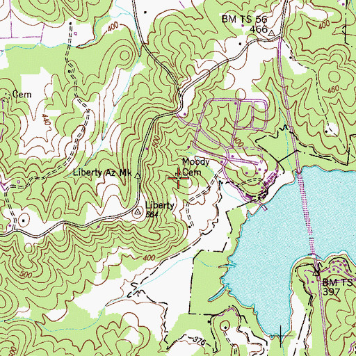 Topographic Map of Moody Cemetery, TN