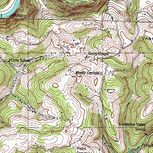 Topographic Map of Moody Cemetery, TN