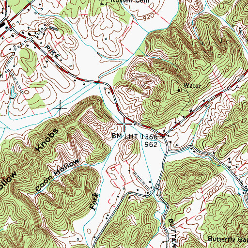 Topographic Map of Mook Creek, TN