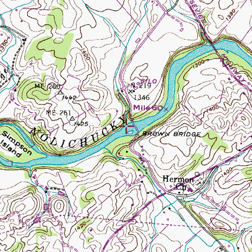 Topographic Map of Moon Creek, TN