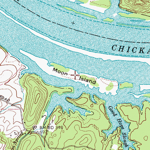 Topographic Map of Moon Island, TN