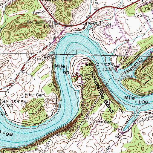 Topographic Map of Mooney Cemetery, TN