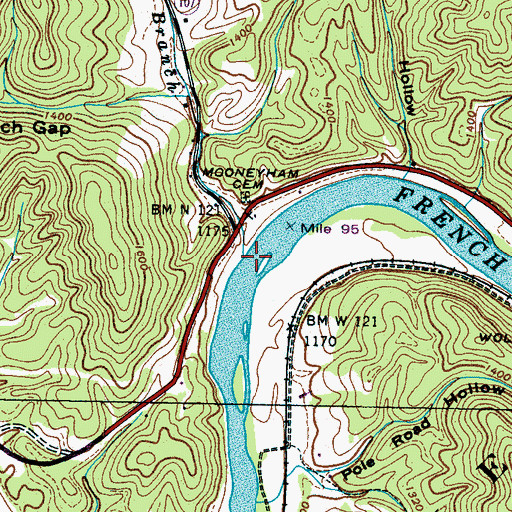 Topographic Map of Mooneyham Branch, TN