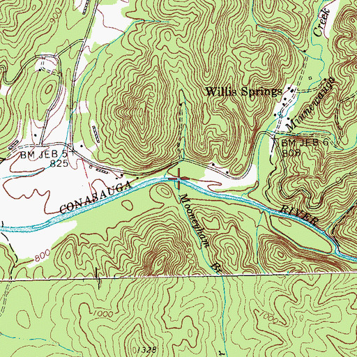 Topographic Map of Mooneyham Branch, TN