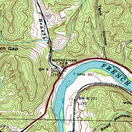 Topographic Map of Mooneyham Cemetery, TN
