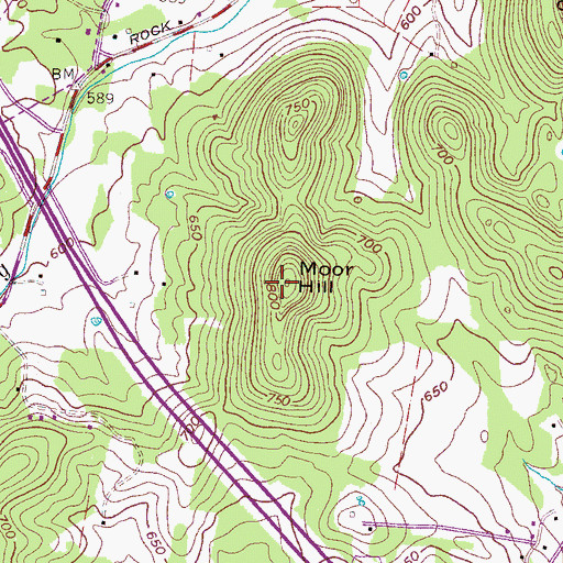 Topographic Map of Moor Hill, TN
