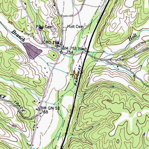 Topographic Map of Moore Branch, TN