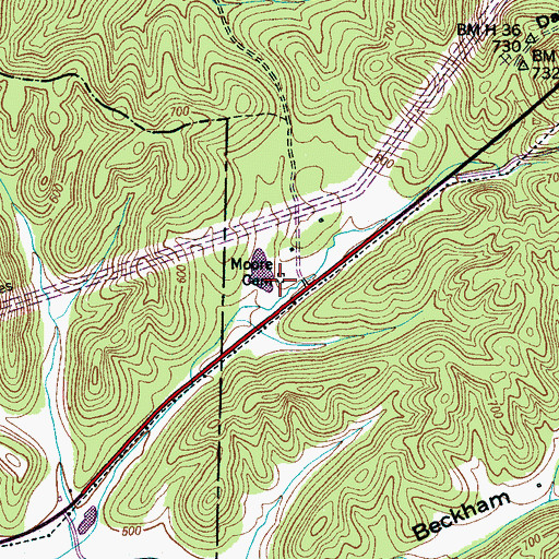 Topographic Map of Moore Cemetery, TN