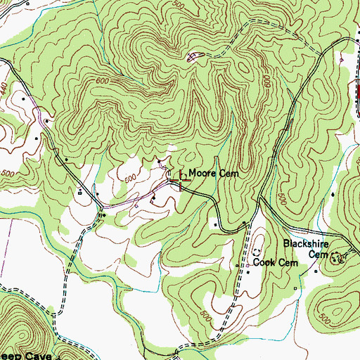 Topographic Map of Moore Cemetery, TN