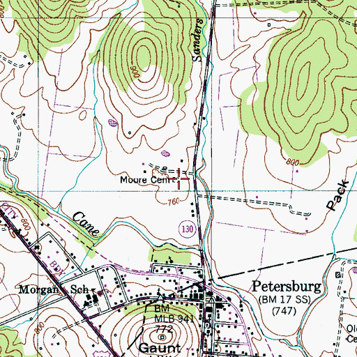 Topographic Map of Moore Cemetery, TN