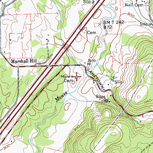 Topographic Map of Moore Cemetery, TN