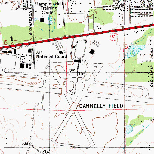 Topographic Map of Montgomery Regional Airport (Dannelly Field), AL