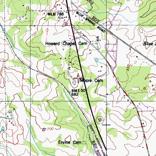 Topographic Map of Moore Cemetery, TN
