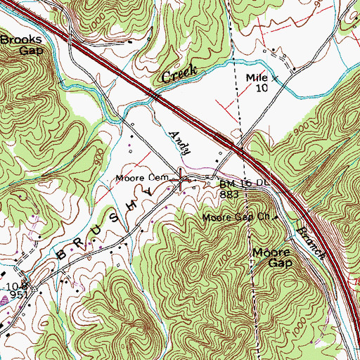 Topographic Map of Moore Cemetery, TN