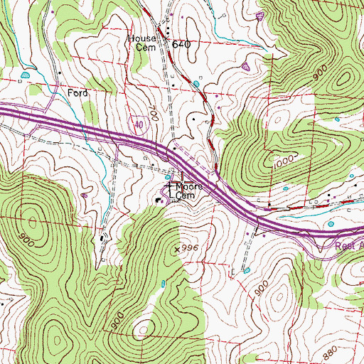 Topographic Map of Moore Cemetery, TN