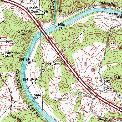 Topographic Map of Moore Cemetery, TN