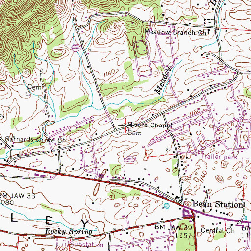 Topographic Map of Moore Chapel, TN