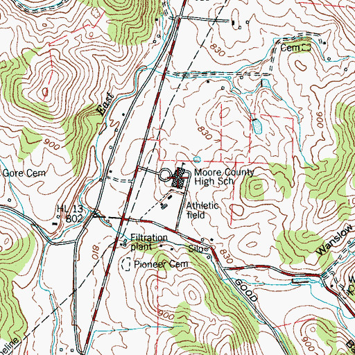 Topographic Map of Moore County High School, TN