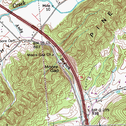 Topographic Map of Moore Gap, TN