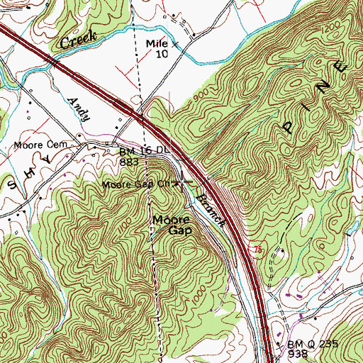 Topographic Map of Moores Gap Methodist Church, TN