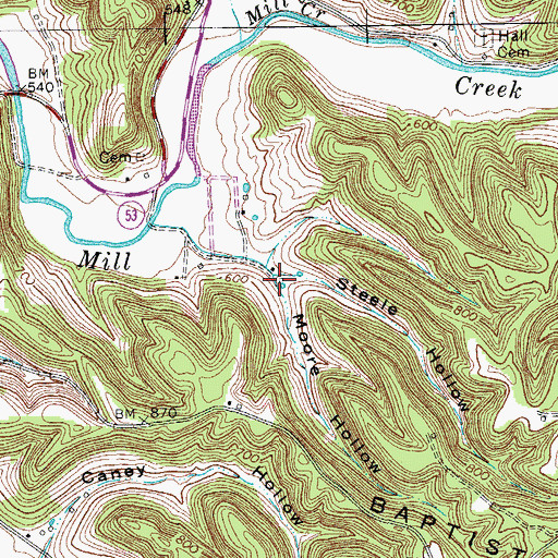 Topographic Map of Moore Hollow, TN