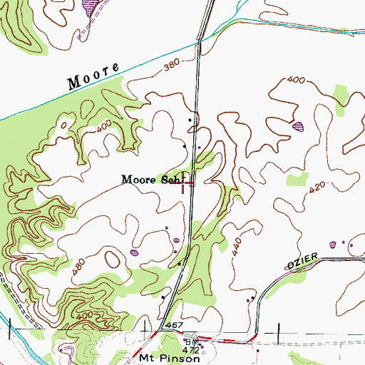 Topographic Map of Moore School, TN
